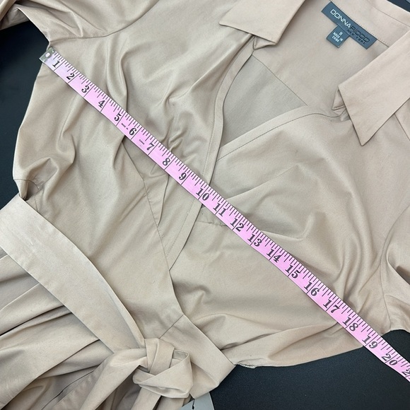 Vtg Donna Ricco Tan True Wrap Dress 8 V-Neck 3/4 Sleeves Full Pleated A-Line - Picture 10 of 12